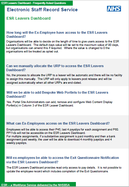 ESR Leavers Dashboard FAQ