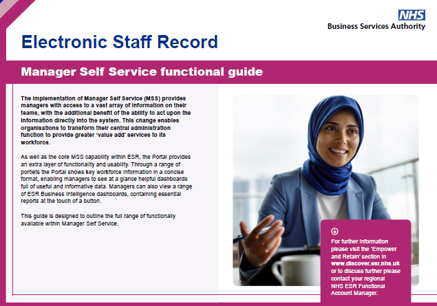 Image shows the front page of the Manager Self Service functional guide