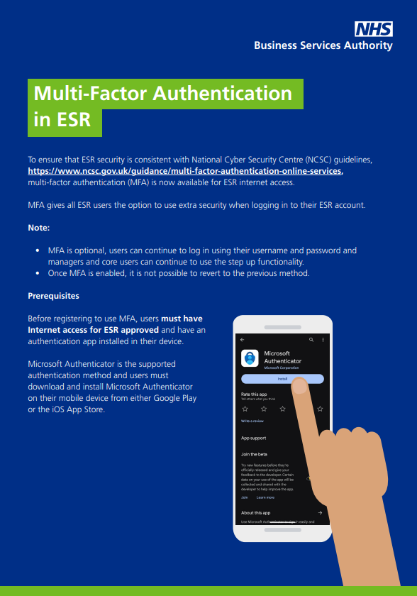 Multi Factor Authentication - ESR Hub - NHS Electronic Staff Record